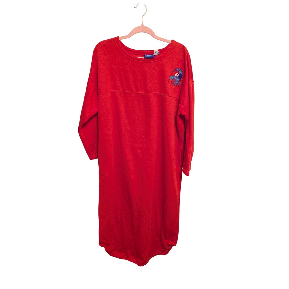 VTG Sleep Solutions Fleece Nightgown 80s Cozy Red Bear Embroidered Large